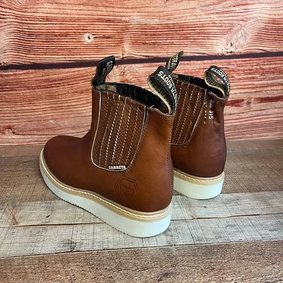 Mens LEATHER Light Weight Ankle Half CHELSEA  Work Boot Round Toe BOTIN TRABAJO - Picture 4 of 8